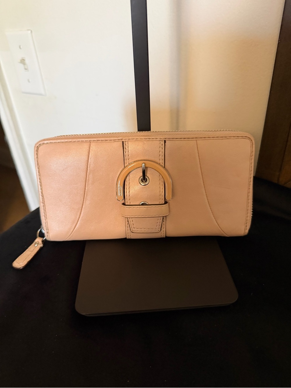 Coach Blush Leather Zip Wallet with Gold Buckle